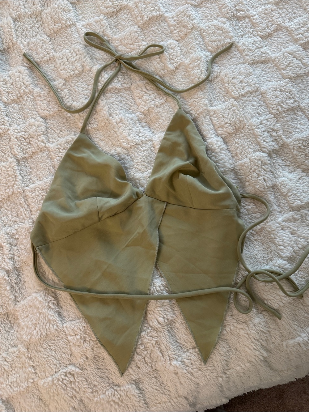 Olive Green Halter Triangle Tie-Back Top Backless